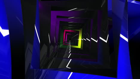 forma geométrica brillante en el fondo digital. cuadrado en movimiento con luces de neón.