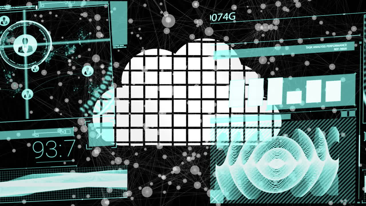 데이터 처리 및 검은 바탕에 구름의 애니메이션