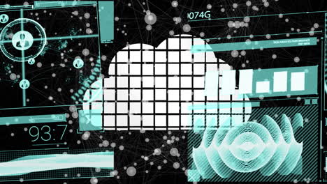 animation of data processing and cloud over black background