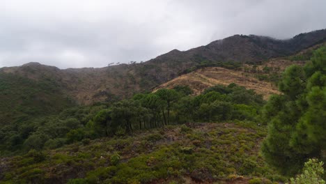 Rolling-clouds-above-forestry-mountain-landscape-of-Spain,-time-lapse