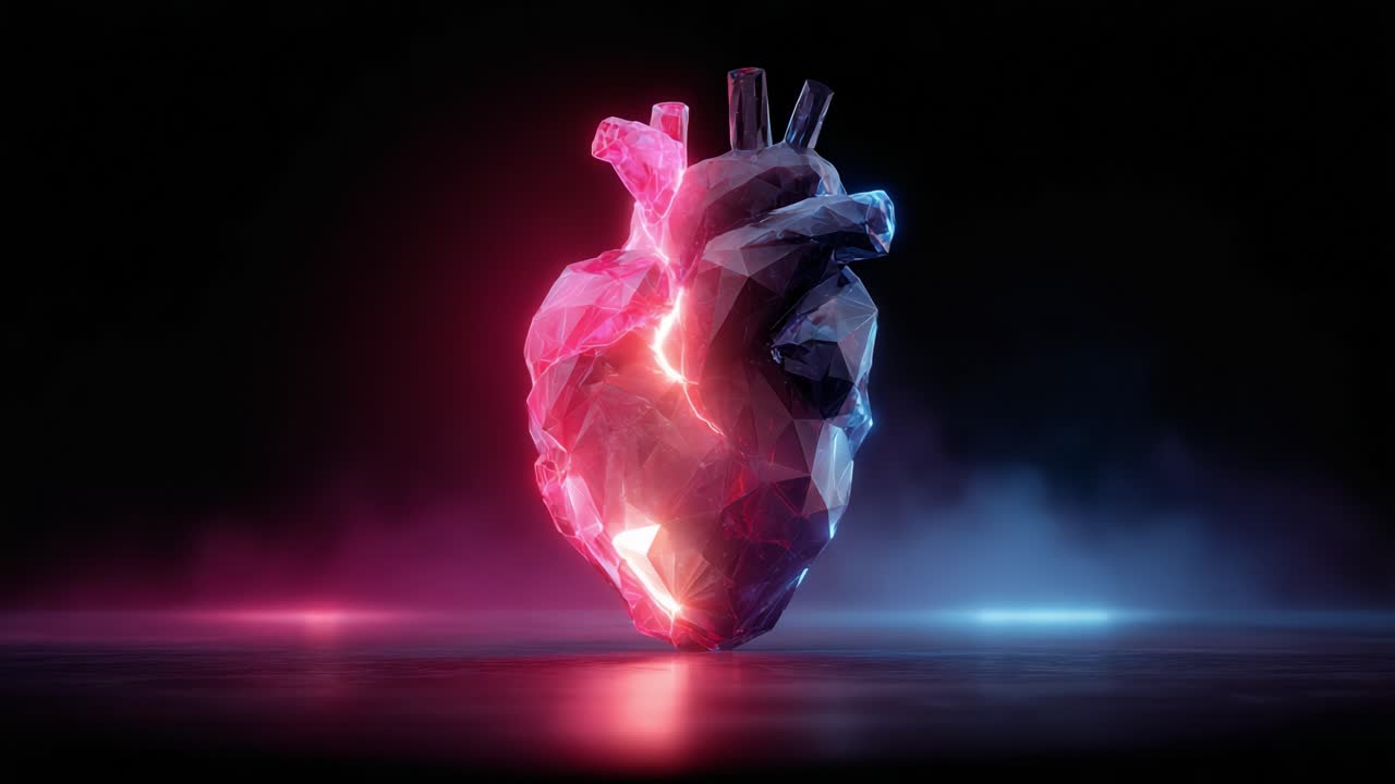 A Stunning 3D Representation of a Heart, Blending Artistic Geometry with Striking Colors and Light Effects, Capturing the Essence of Life and Emotion in Every Detail