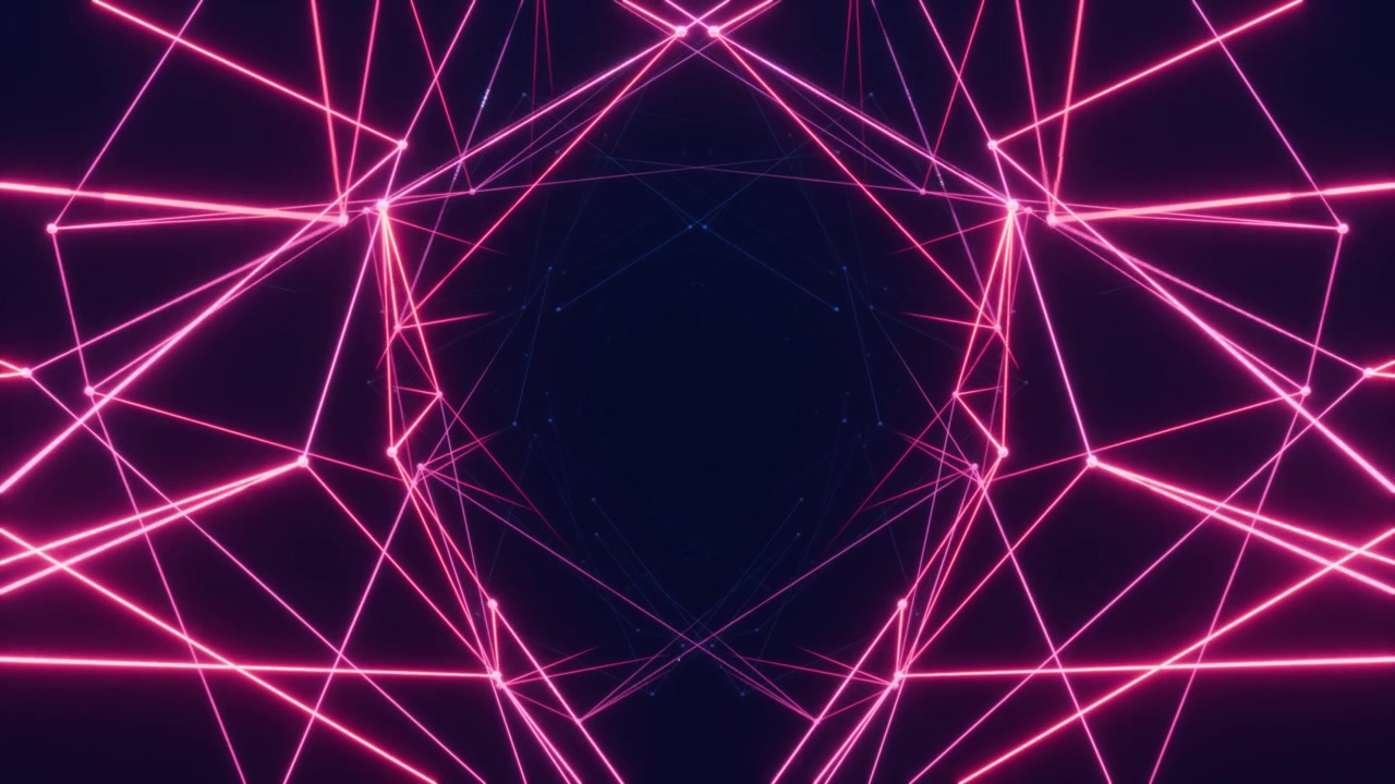 Sfondo astratto rosa neon con tunnel di dati a rete geometrica complessa