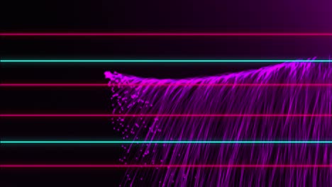 animation of flickering pink and green lines over rolling explosion of purple light trails on black