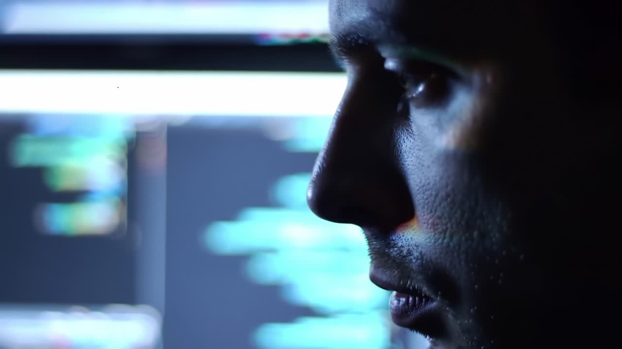 Focused Introspection: A Profile of Concentration Amidst Digital Code, Capturing the Essence of a Programmer's Digital Mindset in the Depths of Night