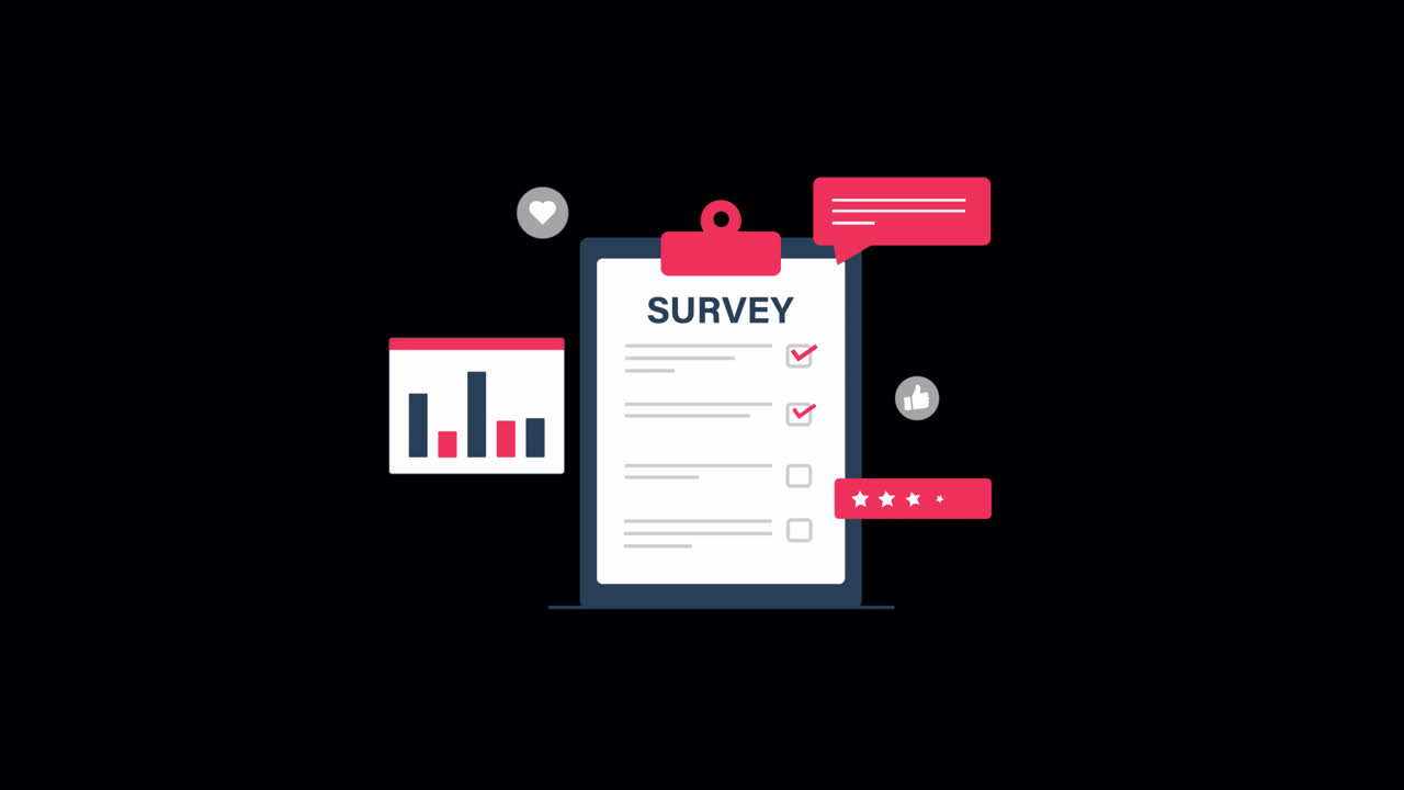 Formulir Survei Beranimasi dengan Ikon Analitik Data dan Umpan Balik