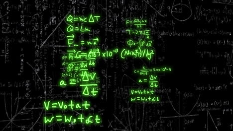 animación de fórmulas matemáticas y procesamiento de datos científicos sobre un fondo negro