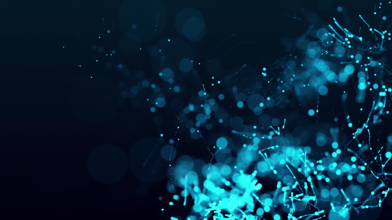 추상 과학 기술 배경 빛 푸른 디지털 입자 보케 파동 움직임 검은색 미래의 포인트 파동 빅 데이터 4k 3d 렌더링 추상 디지털 파동 애니메이션 기술 비즈니스 프레젠테이션