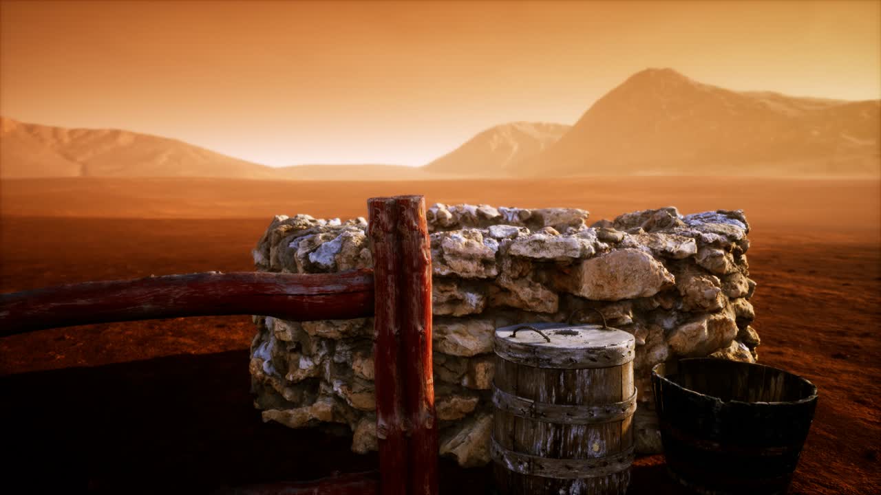 사막 의  ⁇ 은 돌 물 우물