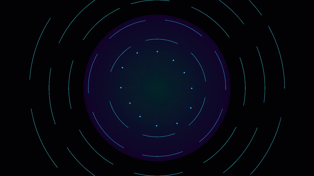 Abstract Digital Animation of Rotating Concentric Circles and Glowing Particles