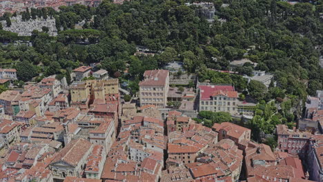 nice france aerial v15 birds eye view drone flyover castle hill waterfall from old city neighborhood toward quartier du port at daytime - july 2021
