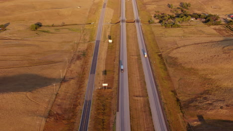 high-angle view of a highway traversing a rural landscape