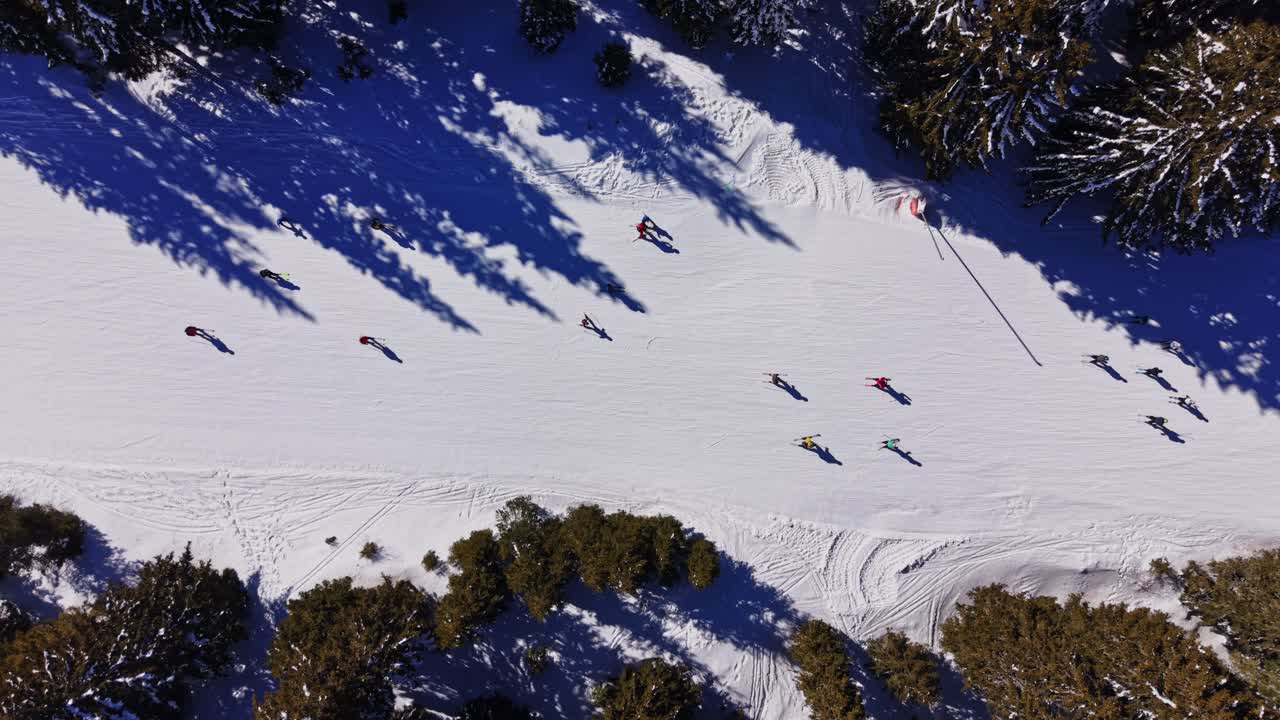 Skiers enjoy the slopes in the Carpathians, Bulgaria during winter