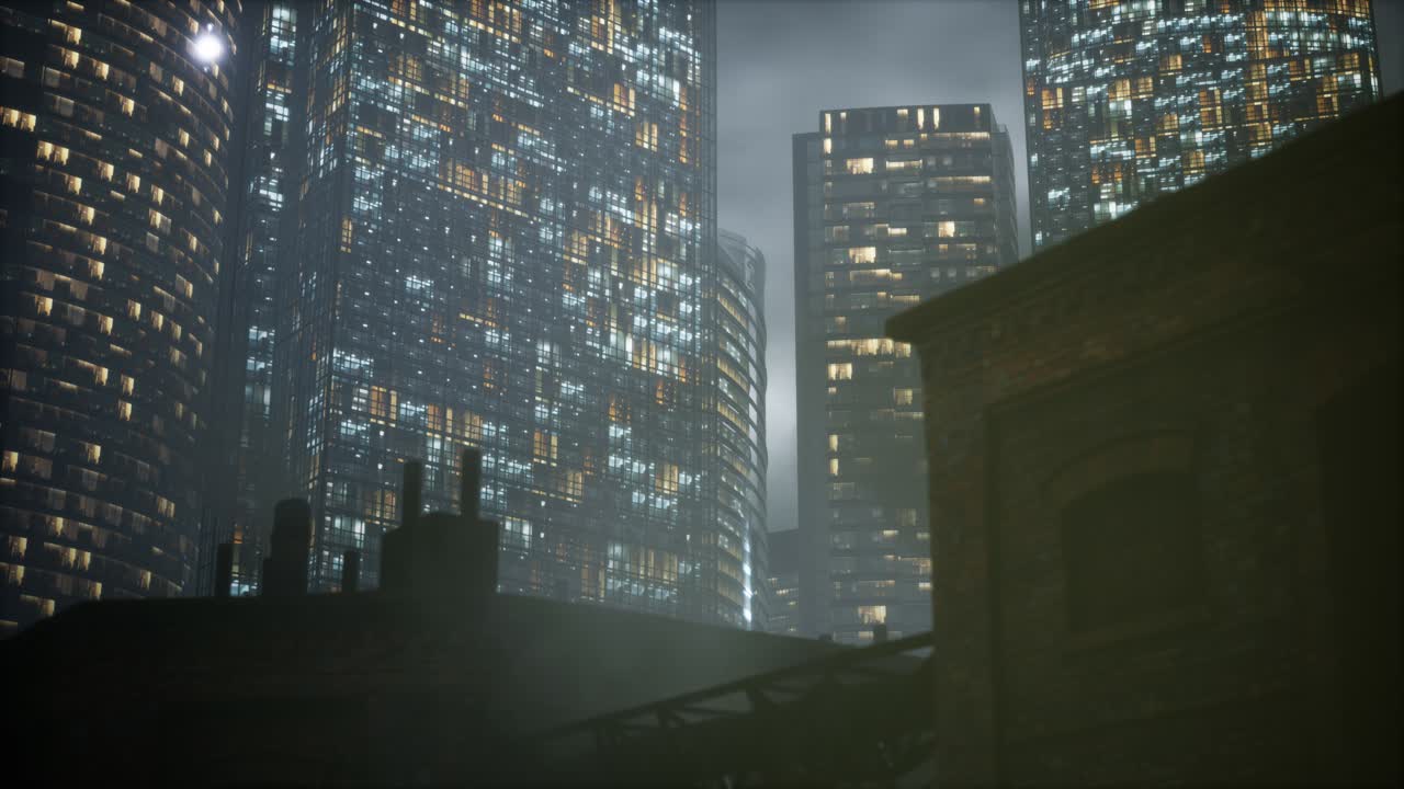 ビジネスセンターの高層ビルと 工場のパイプが 空気を汚染しています