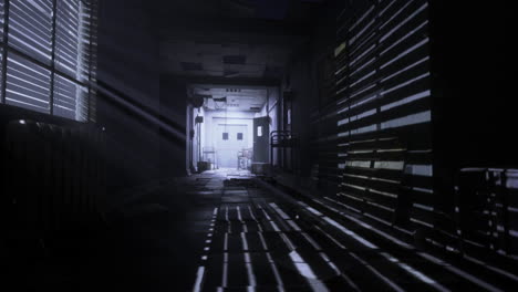 misterioso pasillo abandonado con efectos dramáticos de luz y sombra