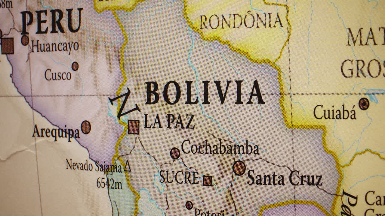Close-up Map of Bolivia and Neighboring Countries in South America