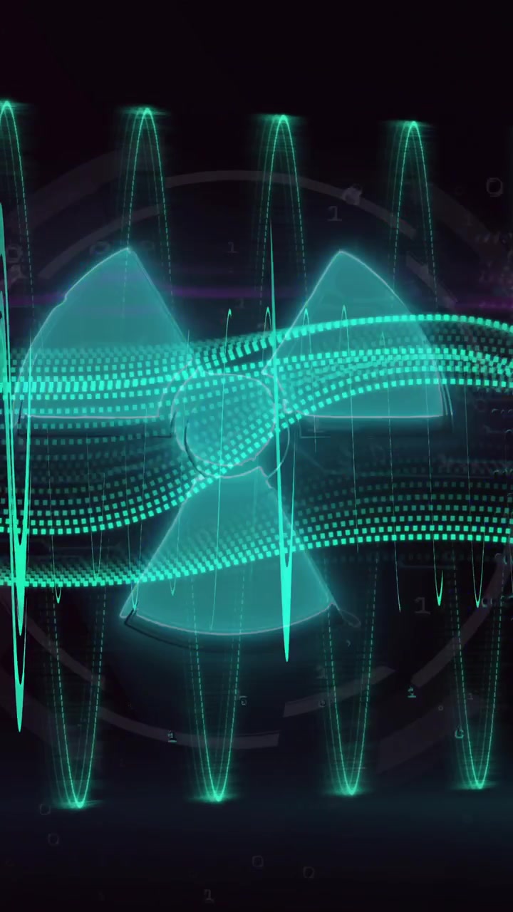 Animation of light trails and data processing over black background