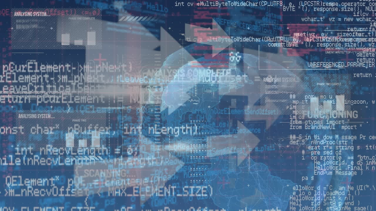 animación del procesamiento de datos sobre el globo sobre fondo azul