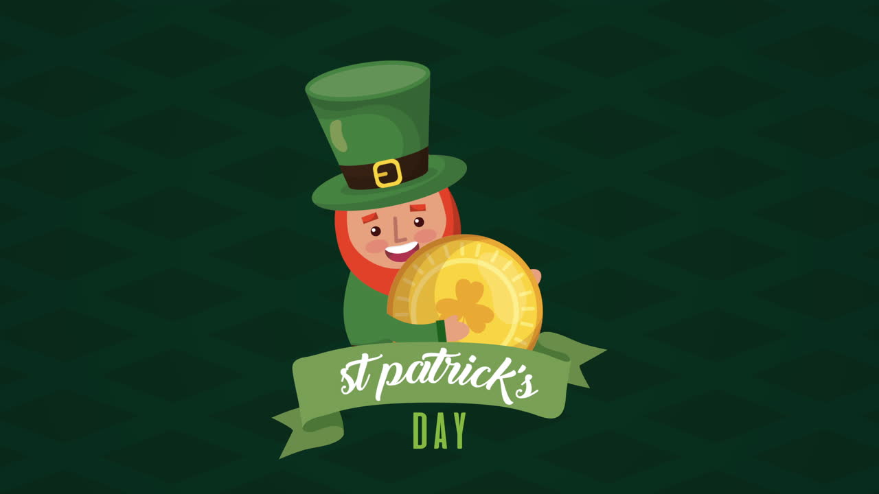 st. patrick's day animierte karte mit elf und münze