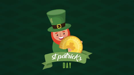 st patricks day animated card with elf and coin