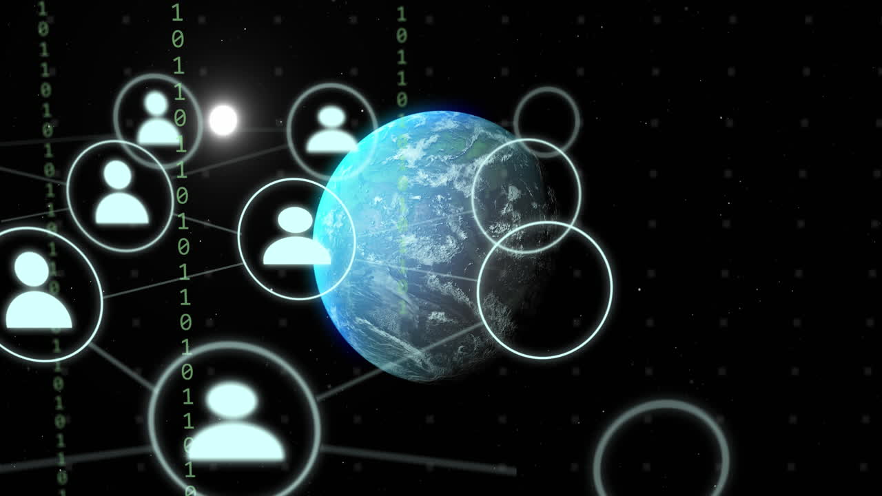 연결의 애니메이션과 전 세계에 대한 바이너리 코딩 데이터 처리