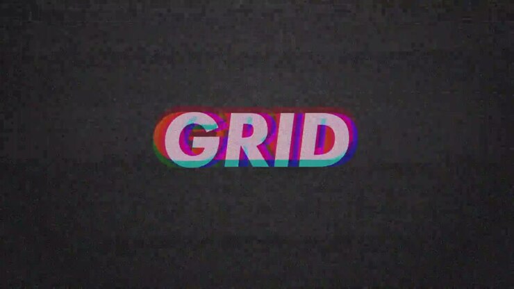 Opening static digital backdrop, text GRID sharpening and splitting into RGB glitch channels
