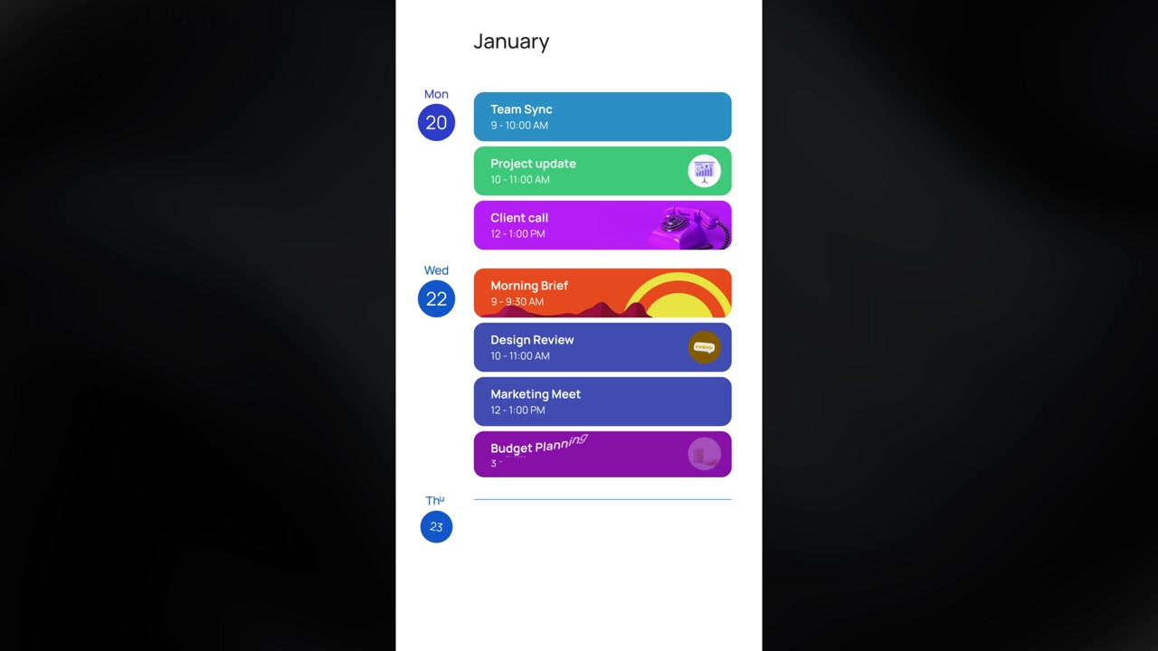 Interfaccia di calendario digitale che mostra l'agenda di lavoro quotidiana