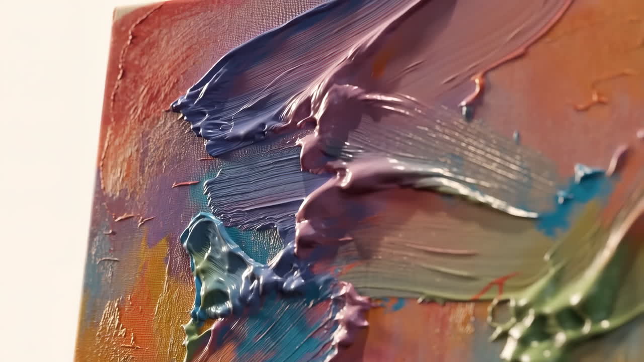 Close-up of Vibrant Textured Paint Strokes on Canvas