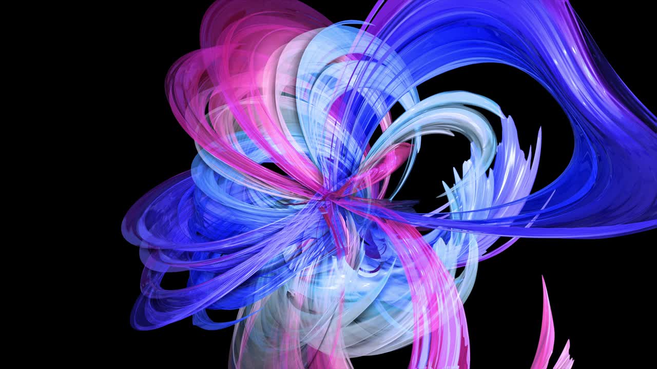 abstract multicolored transparent ribbons move around on a black background. Motion graphics 3d looped background with red blue ribbons. Luma matte as alpha channel. 27
