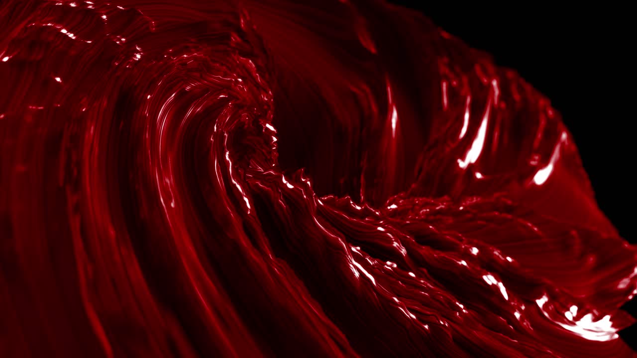 Red wavy swirling whirlpool on dark background. 3d animation loop
