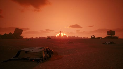 post-apocalyptic sunset over a deserted city