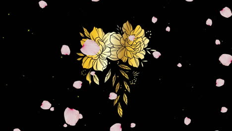 animation of white petals over flowers on black background