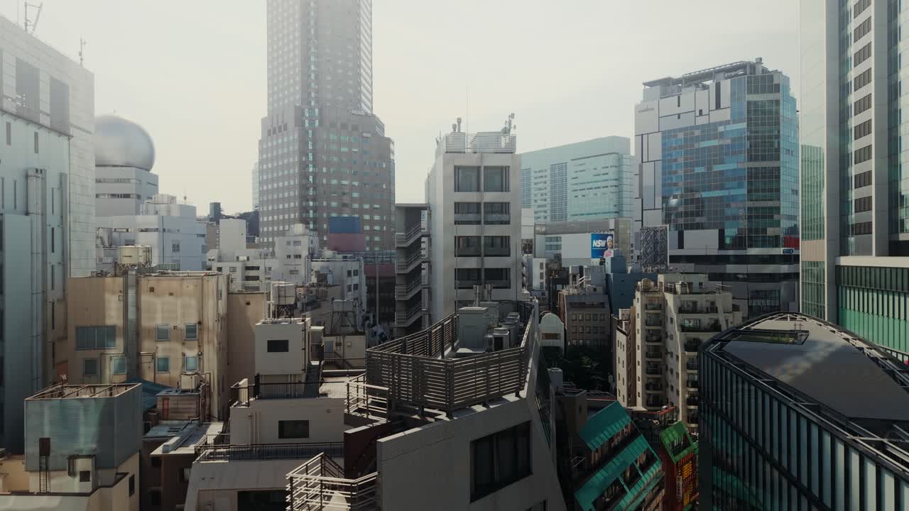 Cityscape view with tall buildings and skyscrapers
