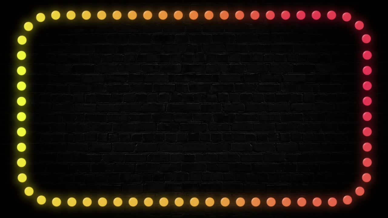 네온 프레임, 프레임을 둘러싼 램프, 복사 공간과 함께 모션 배경