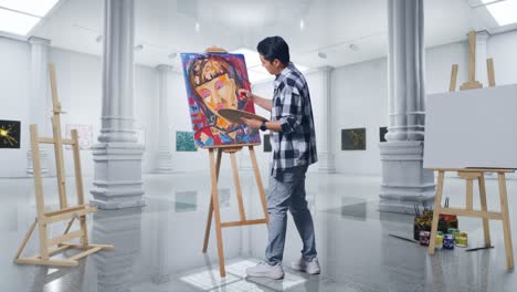 artist painting in an art gallery