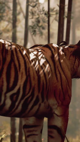 a close-up of a tiger in a bamboo forest