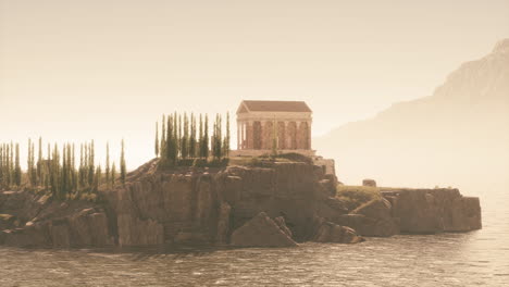 ancient greek temple on a cliffside island