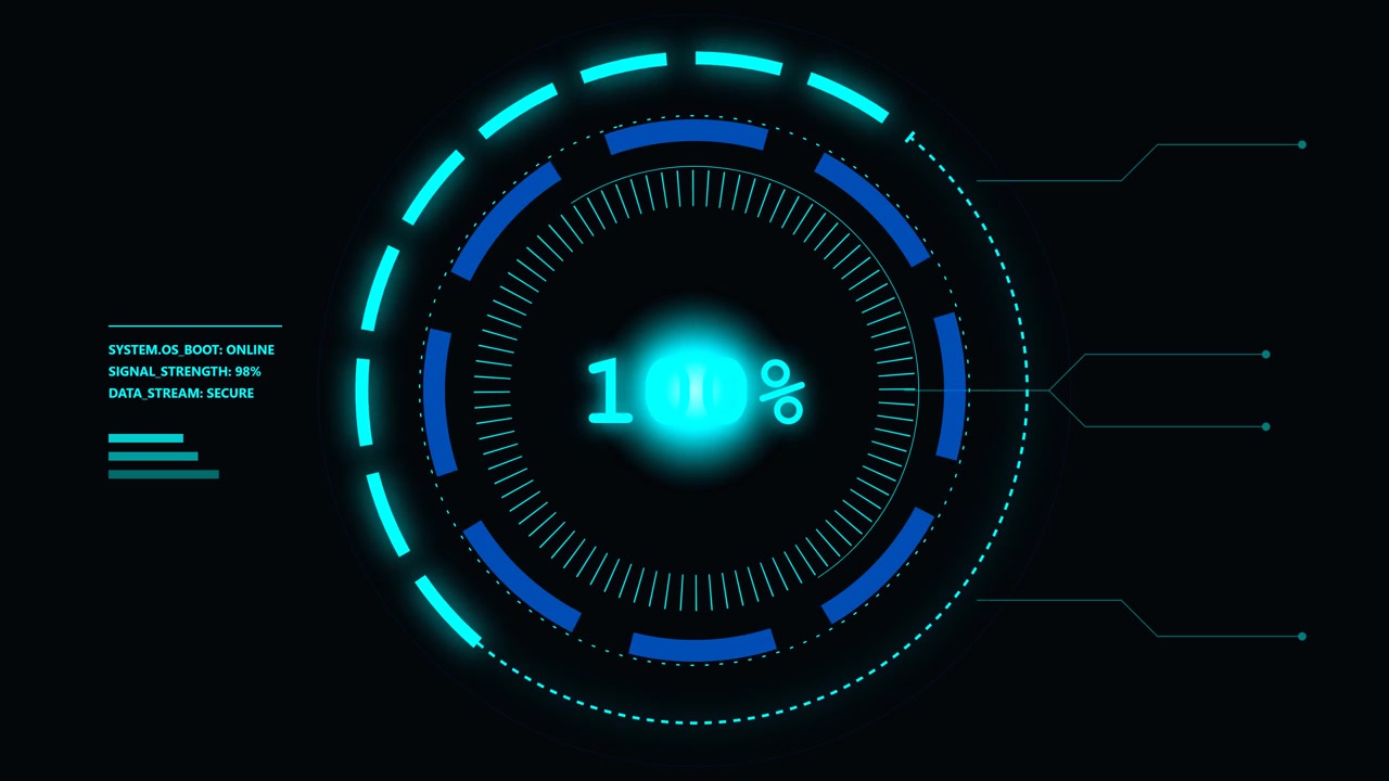Futuristic Digital Loading Progress Circle with Percentage Counter