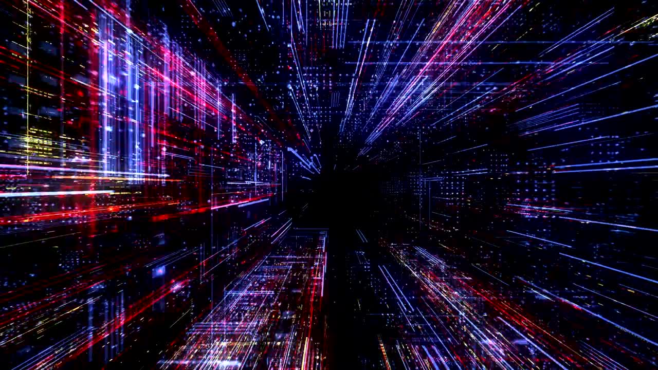 Abstract digital virtual city. Scanning city for hackers attack concept. 3D render 4K loop