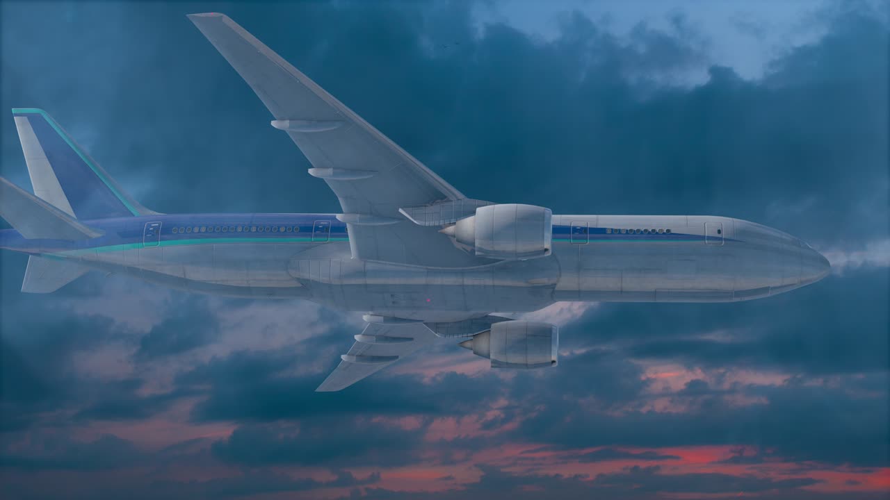 viaje en avión volando en el cielo nublado animación