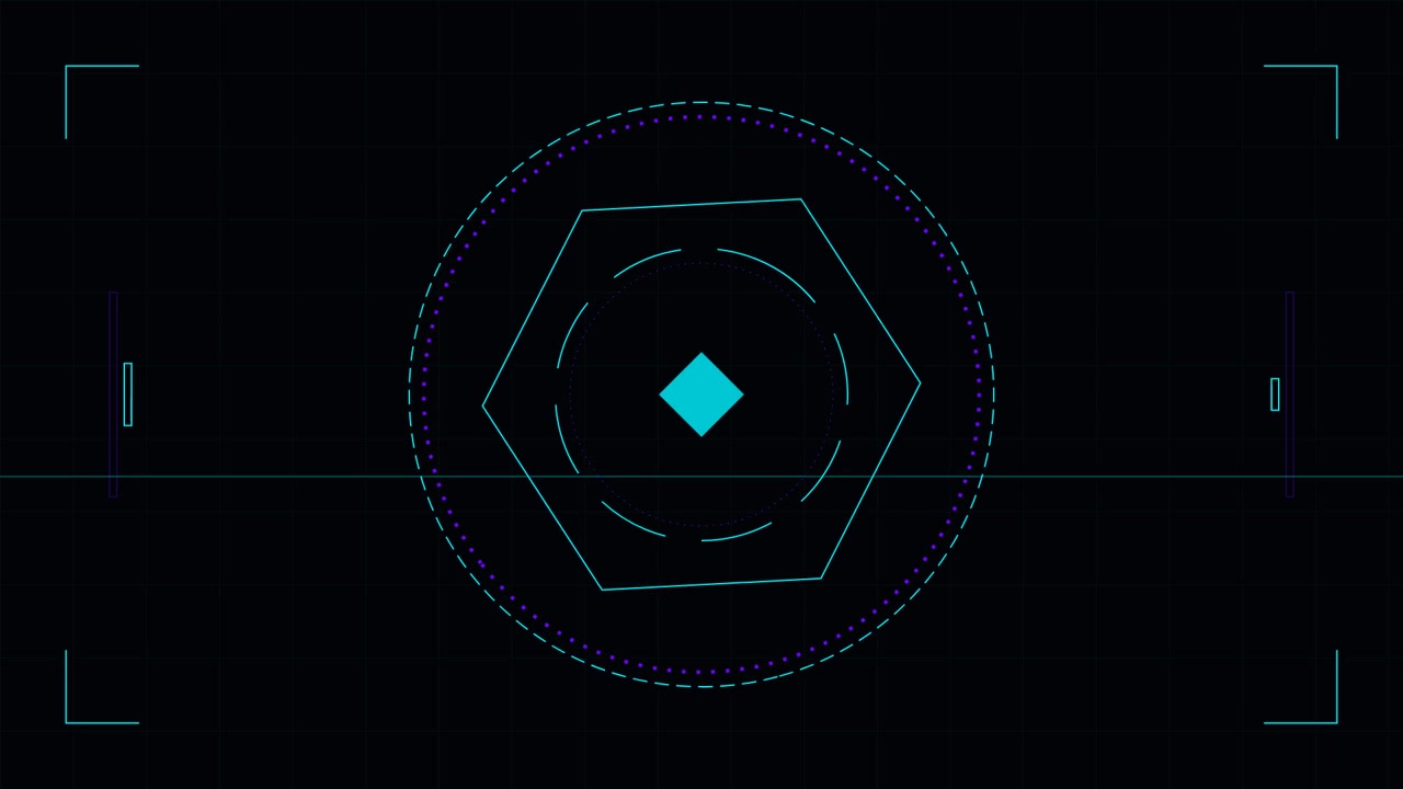 Abstract Digital HUD Interface with Rotating Geometric Shapes