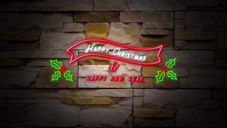 happy christmas & happy new year neon sign on wall