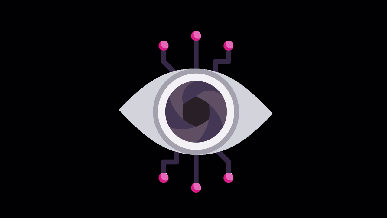 Animated Digital Eye Icon with Aperture Shutter