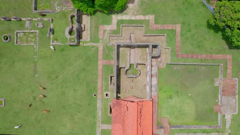 bird's eye view of the old nigua sugar mill near santo domingo, dominican republic - aerial top down