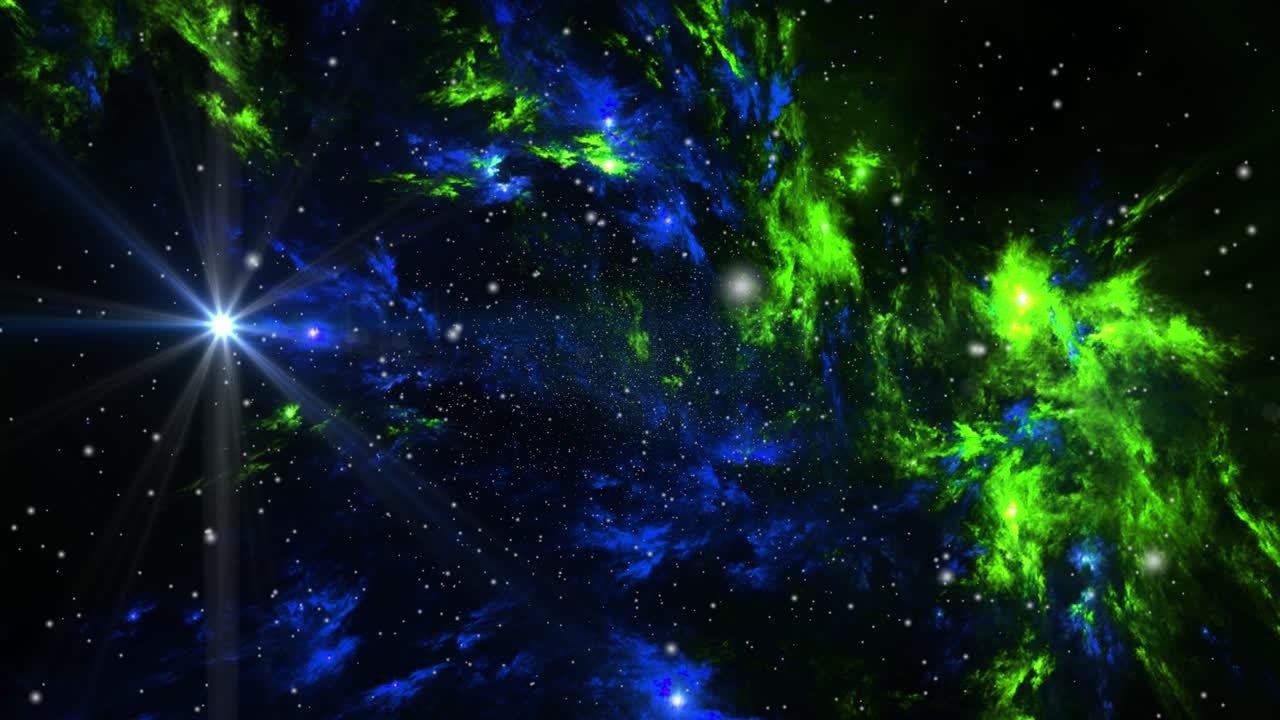nubes de nebulosas y una estrella brillante flotando en el universo