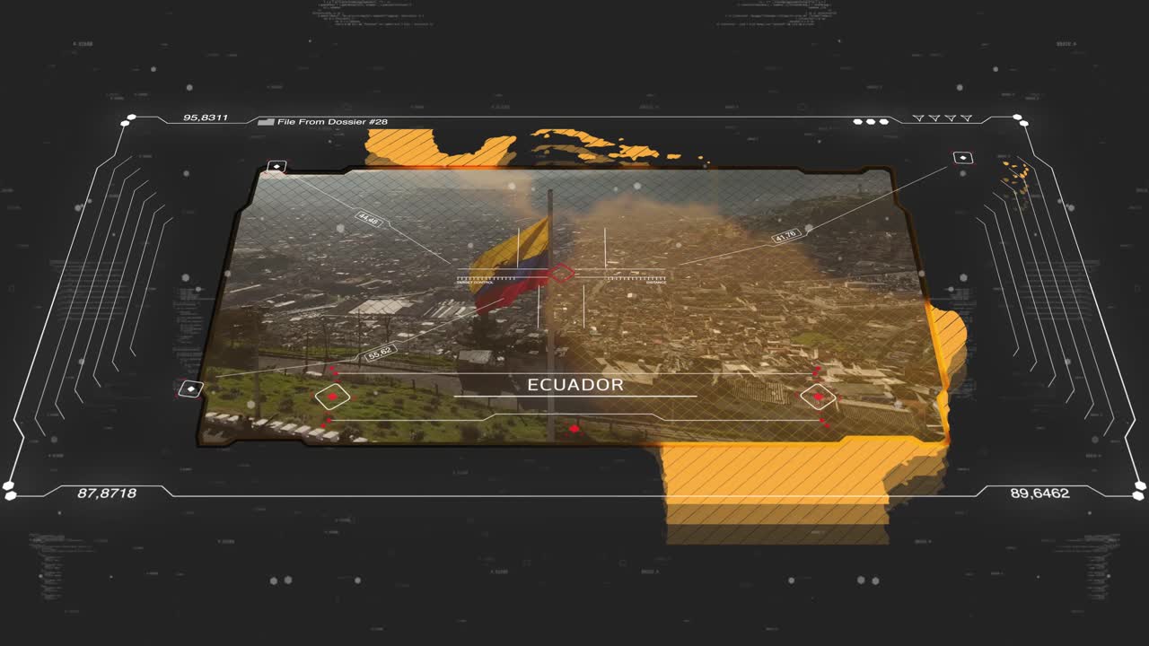 Peta briefing intelijen sinematik untuk pembajakan. Cocok untuk briefing intelijen, misi rahasia, operasi terselubung. Klip 13 detik peta dunia Ekuador. 30fps 4k.