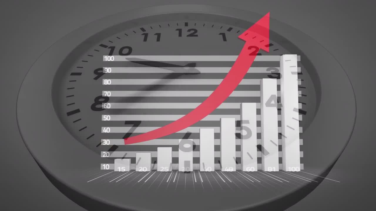 animación de las estadísticas con flecha roja y reloj