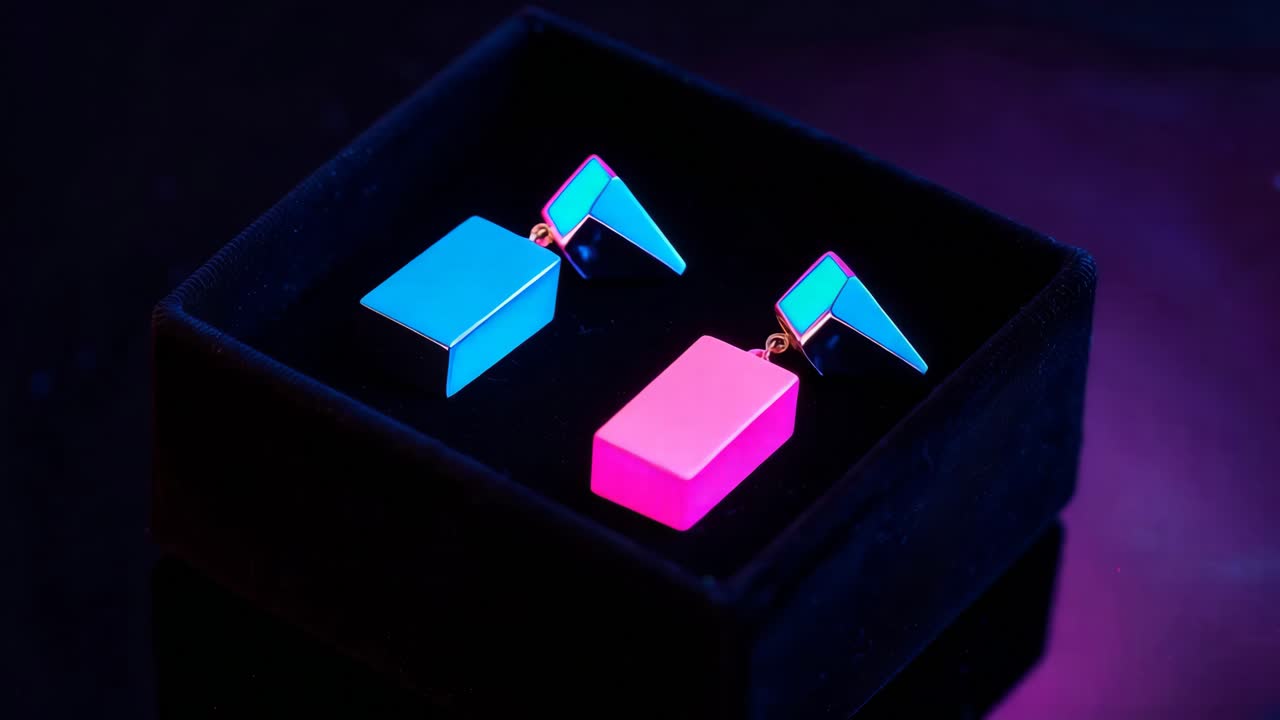 pendientes geométricos coloridos en una caja de regalos