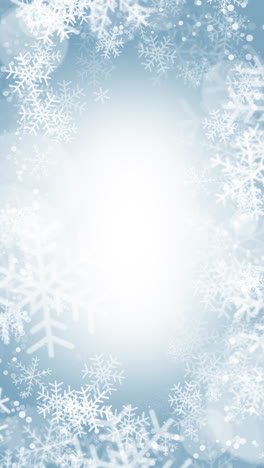 beautiful falling snowflakes wallpaper. winter dust ice particles. snowfall weather white teal blue background. looped motion graphics. vertical video.