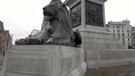 zeitlupenaufnahme, die im detail die berühmte, ikonische löwenstatue vom trafalgar square in london zeigt