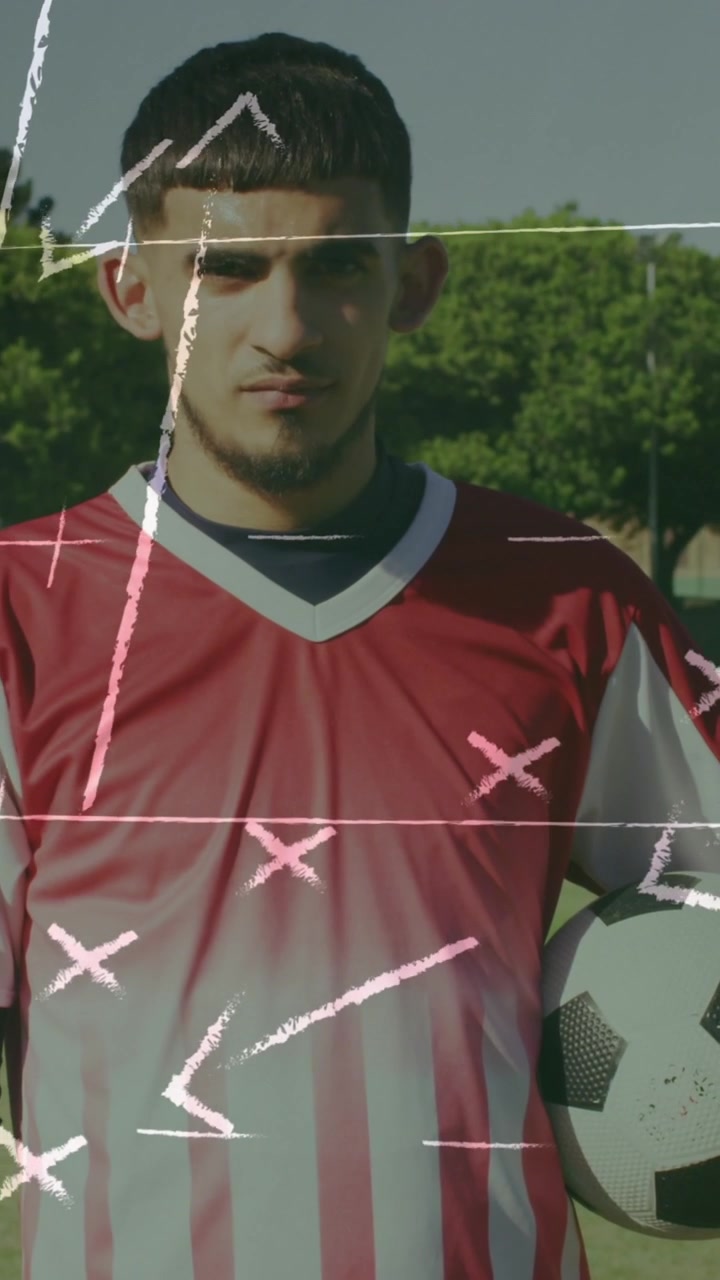 Animazione di elaborazione dati su un calciatore maschio caucasico.